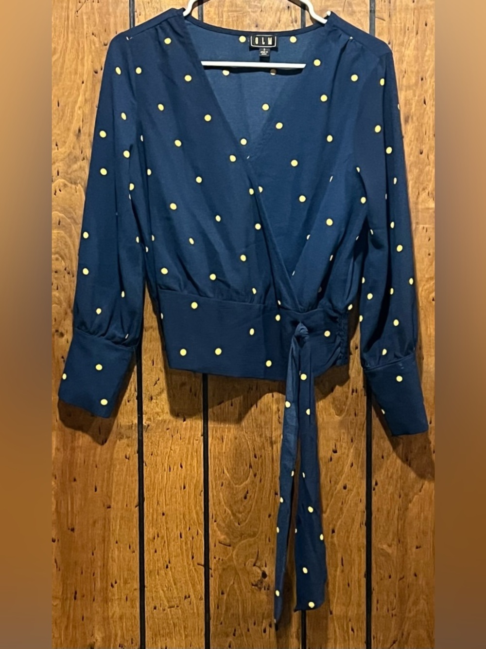 OLM size S Wrap Blouse with Yellow Polka Dots